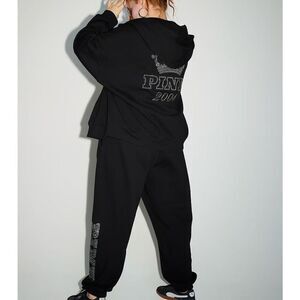 plus xXL 2xL  VS pINK bling campus Hooded Full Zip Up Jacket sweatshirt black